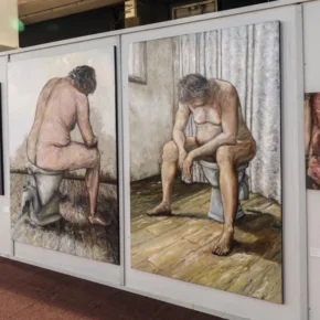 Peintures de corps nus d'Ismaël Maurey exposées au Festival Art et Déchirure 2019, Halle aux toiles de Rouen